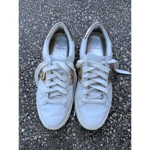 Tory Burch Leather & Gold Sequin Luxury Low Top Sneakers Size 9M